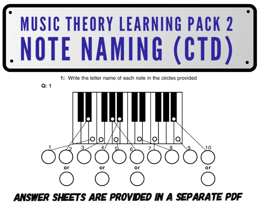 Music Theory  handouts and worksheets themed around naming notes correctly